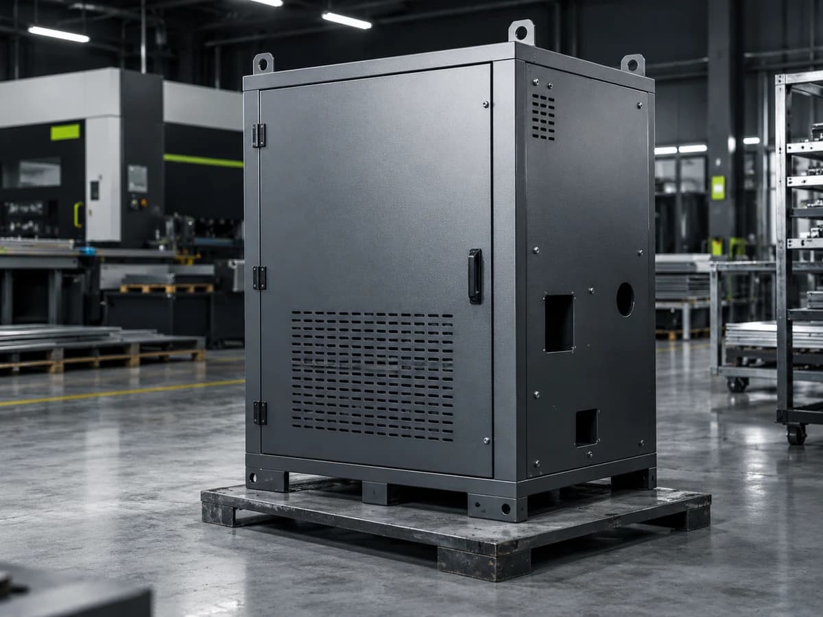 Illustrative custom sheet-metal industrial equipment enclosure