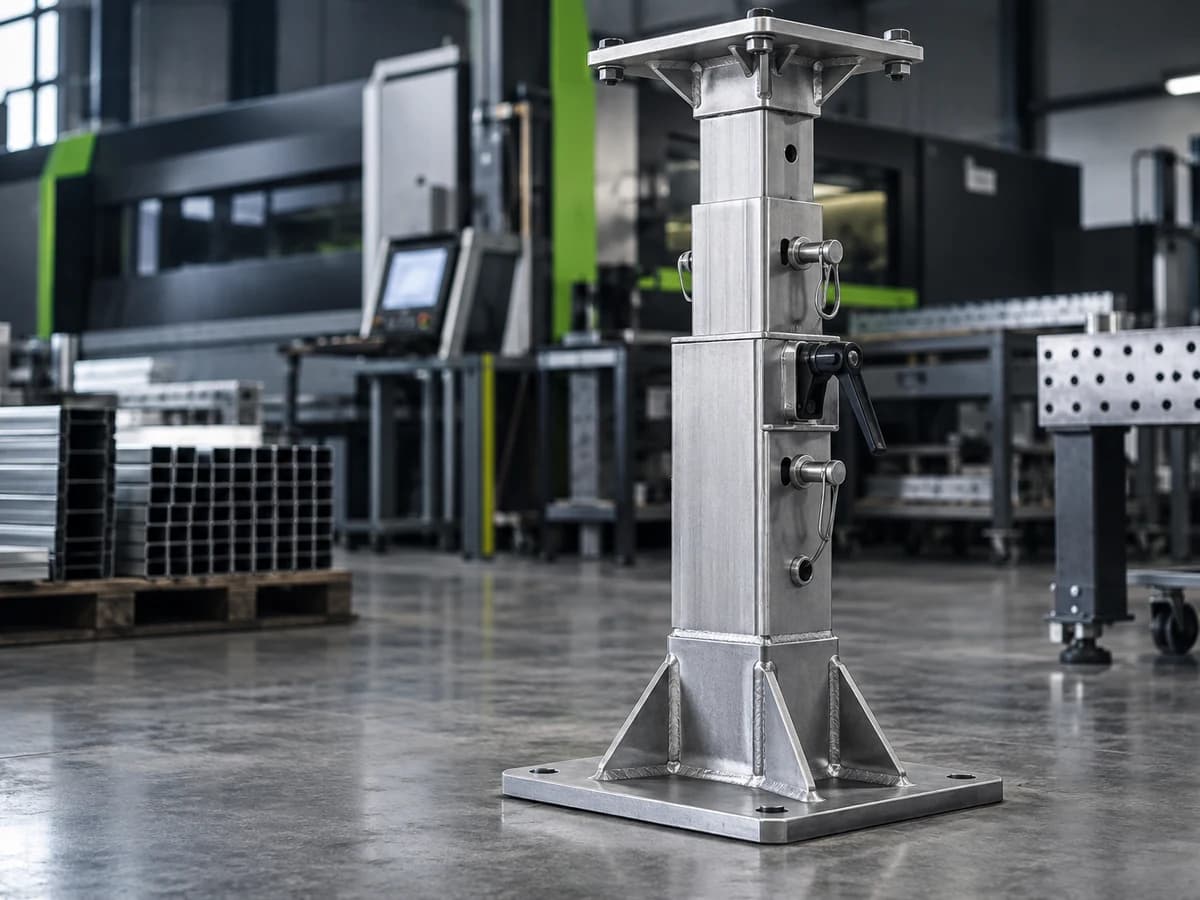 Illustrative adjustable telescopic metal support structure